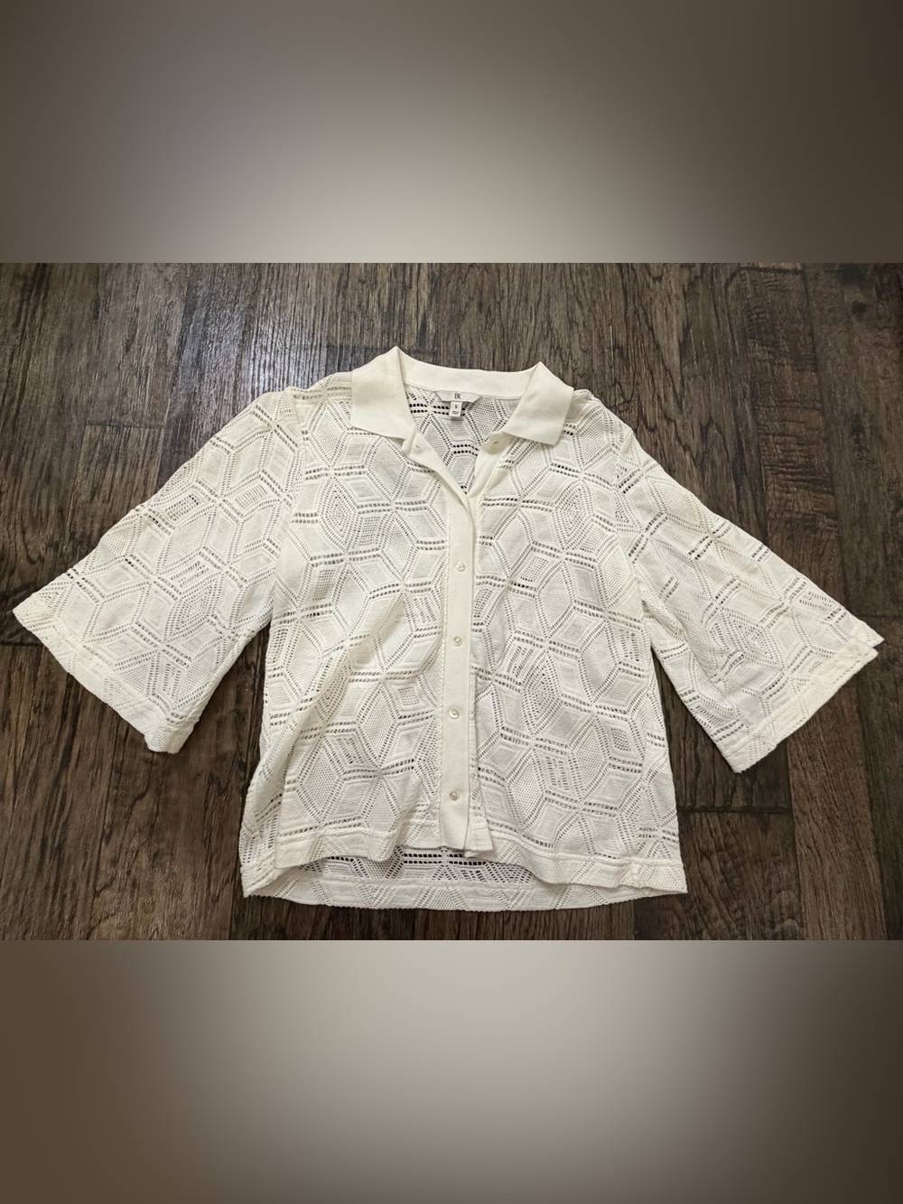 Banana Republic Cream Openwork Button-Down Shirt